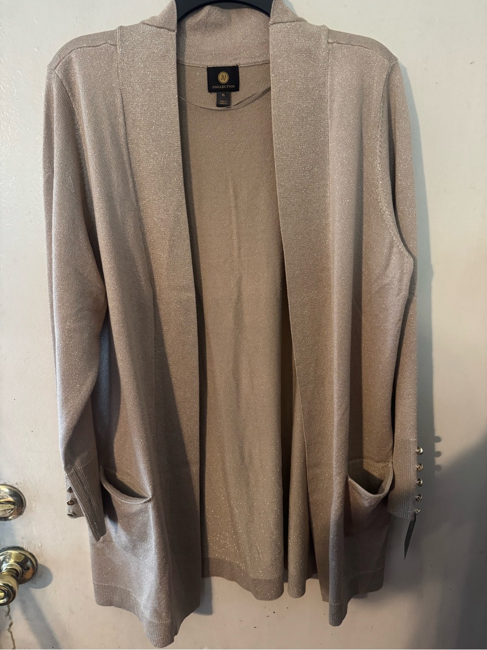 JM Collection Shimmery Taupe Open-Front Cardigan